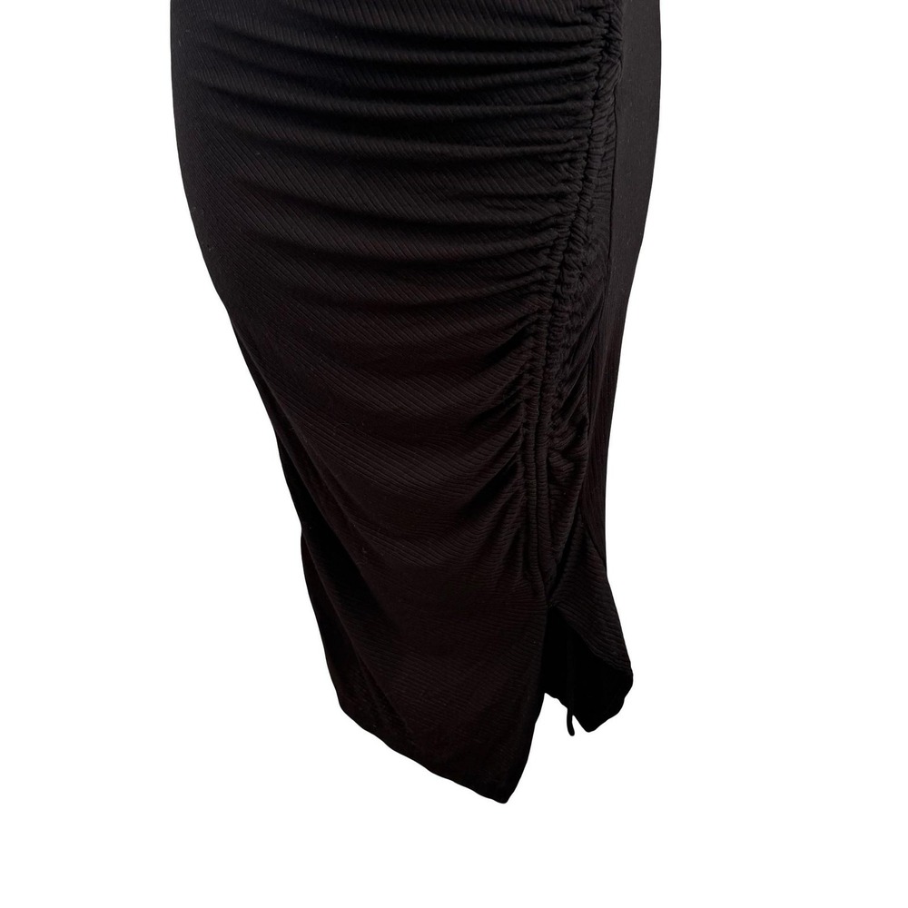 Obsessive Love Los Angeles Dress Womens Small Black Ribbed Bodycon Ruched Midi - Picture 2 of 16